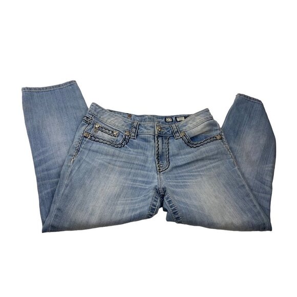 Miss Me Boyfriend Capri Jeans Sz 27 Light Wash Distressed Y2K - Picture 2 of 4